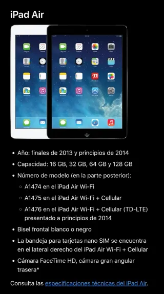 Apple iPad Air Cellular A1475 - Para piezas