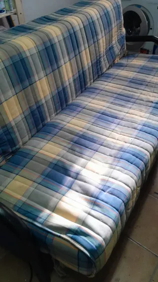 Sofá Cama Tela Azul y Amarillo