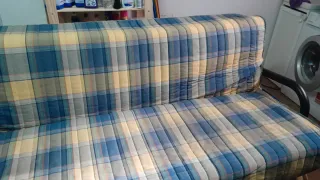 Sofá Cama Tela Azul y Amarillo