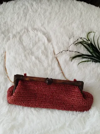 Bolso Clutch Parfois Tejido Madera Cadena