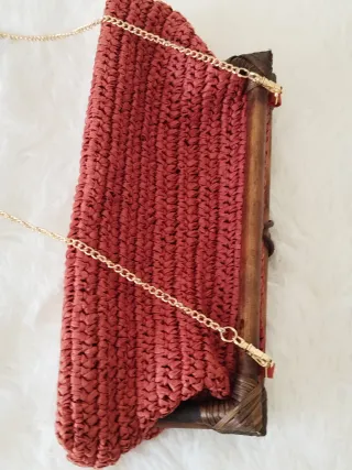 Bolso Clutch Parfois Tejido Madera Cadena