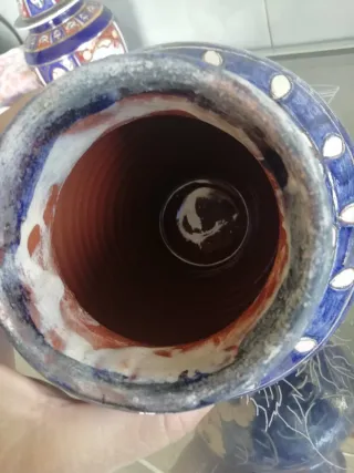 Jarrón decorativo azul y beige