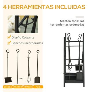 Estante Soporte de Leña para Chimenea Negro