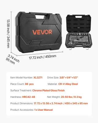 Set di Bussole 86 Pezzi Set Bussole e Cricchetti