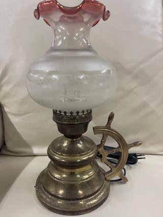 Lámpara Antigua Vintage Metal y Cristal