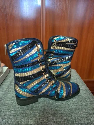 Botas militares lentejuelas azul y oro