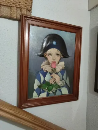 Cuadro vintage arlequín con rosa