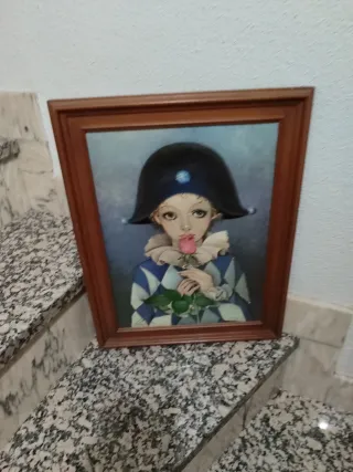 Cuadro vintage arlequín con rosa