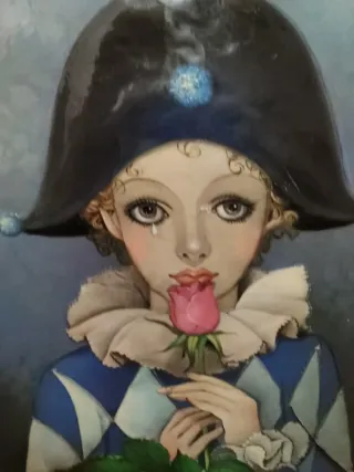 Cuadro vintage arlequín con rosa