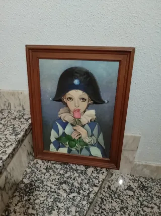 Cuadro vintage arlequín con rosa