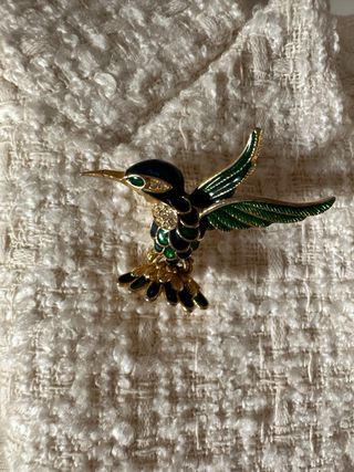 Spilla vintage colibrì smaltato oro