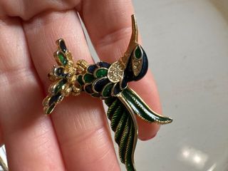 Spilla vintage colibrì smaltato oro