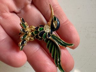 Spilla vintage colibrì smaltato oro