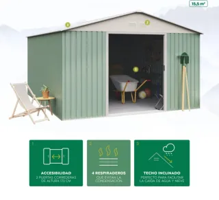 Caseta de jardín metálica verde y beige