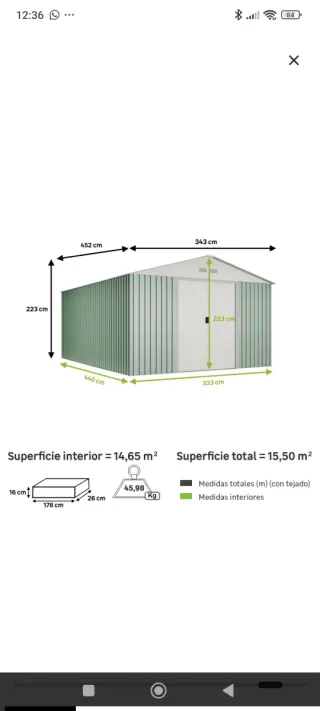 Caseta de jardín metálica verde y beige