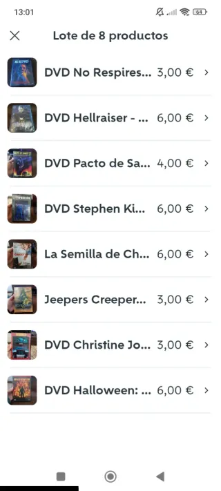 Lote 8 Películas DVD Terror/