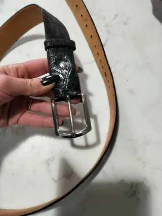 Cintura uomo pelle nera fibbia argento