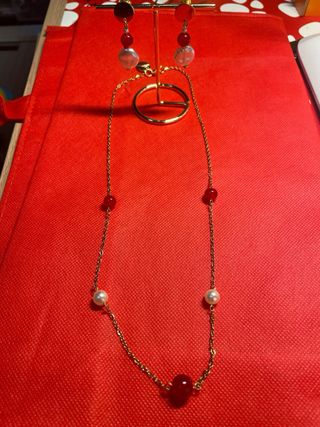 Conjunto collar y pendientes perla y ágata