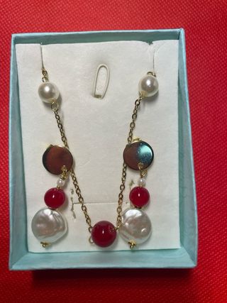 Conjunto collar y pendientes perla y ágata