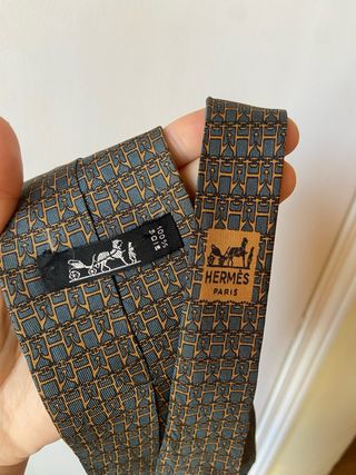 Corbata Hermès Vintage Azul y Dorado