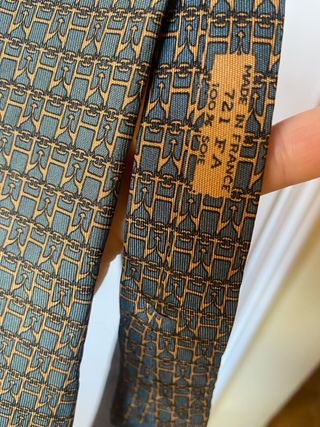 Corbata Hermès Vintage Azul y Dorado