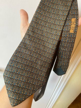 Corbata Hermès Vintage Azul y Dorado