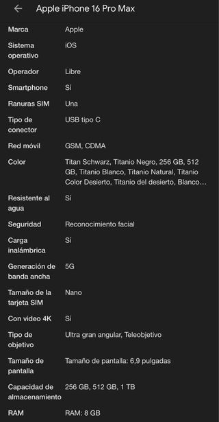 iPhone 16 Pro Max, Black Titanium, 256GB