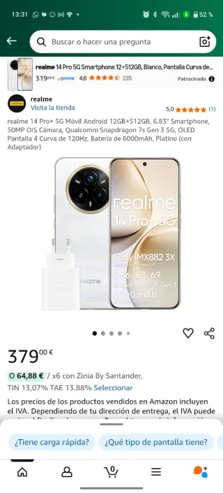Realme 14 Pro+ 5G 12/512GB Blanco/Dorado