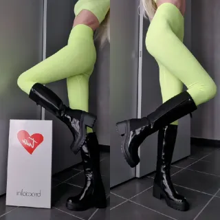 Stivali Alti Sexy Pelle Verniciata Neri