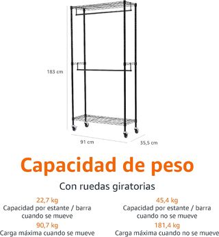 Amazon Basics Perchero de ropa de doble barra con