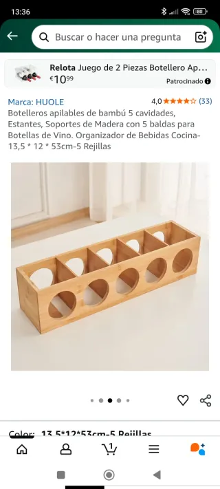 Botelleros de madera de bambú 2 unidades