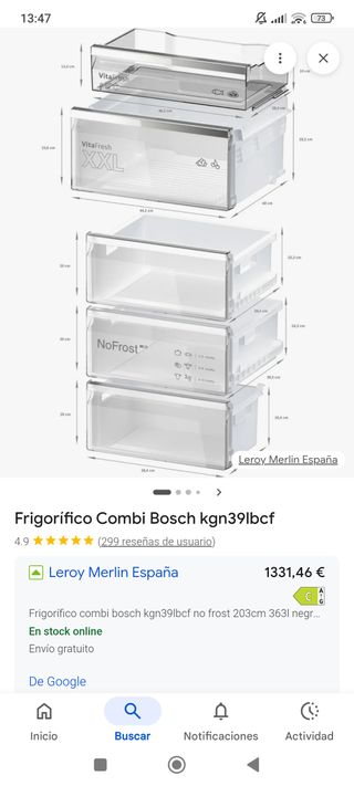 Bandejas y cajones frigorífico Bosch KGN39XI34