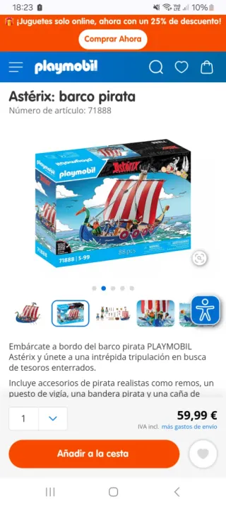 PLAYMOBIL #7188 Barco Pirata de Astérix NUEVO