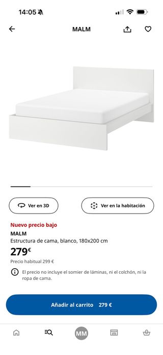 Cama IKEA MALM 180x200 Blanca + somier láminas X2