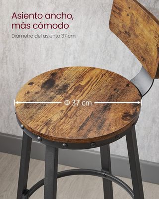 VASAGLE Juego 2 Taburetes Altos Industriales Marrón