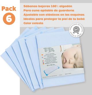Pack 6 Sábanas Bajeras Guardería 100 % Algodón 52