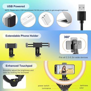 Aureday - Lámpara anular con trípode, 14" Selfie c