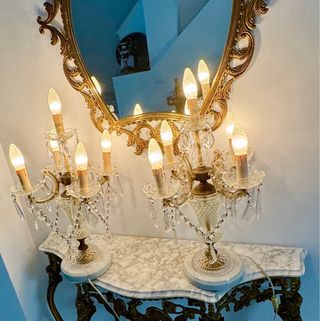 Lámparas antiguas cristal de roca/bronce 62cm alto