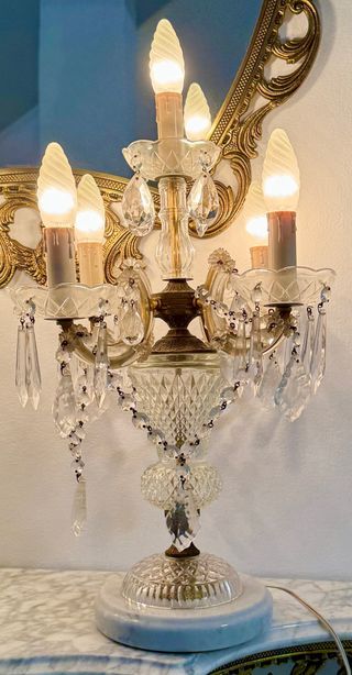 Lámparas antiguas cristal de roca/bronce 62cm alto