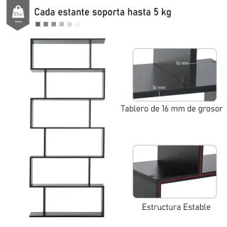Estantería Moderna Negra 6 Niveles