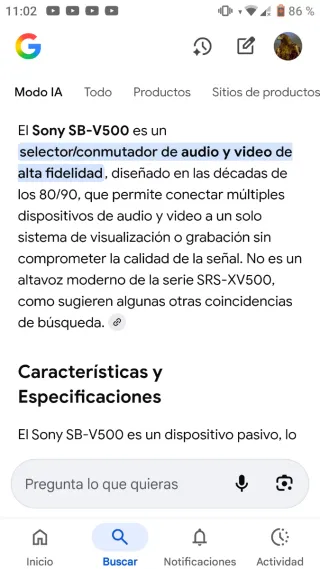 Selector de Video y Audio Sony SB-V500