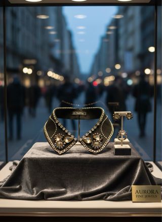 Gola Joia Couture com Cristais e Correntes Dourada