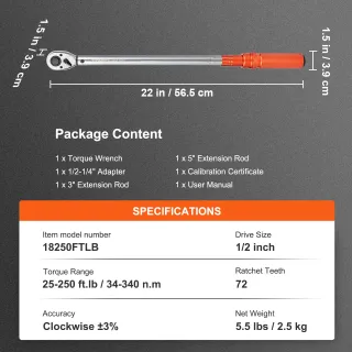 Chiave Dinamometrica Meccanica 1,27cm 34-340Nm