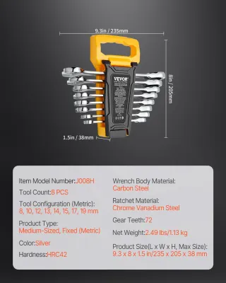 Set di Chiavi Combinate da 8 Pezzi Set Acciaio