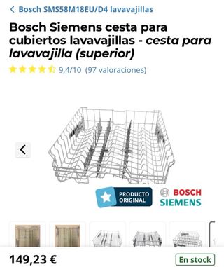 Cesto para lavavajillas Bosch MODELO SMS58M18EU/D4