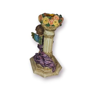 Castiçal Anjinho Coluna Floral Multicolor