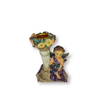 Castiçal Anjinho Coluna Floral Multicolor