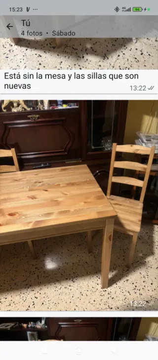 Mesa y 4 sillas pino