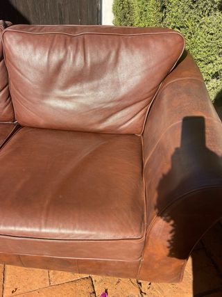 Sofá cama piel auténtica marrón