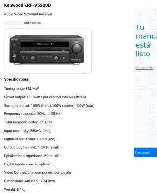 Kenwood KRF-V5200D Receiver para Home Cinema 5.1